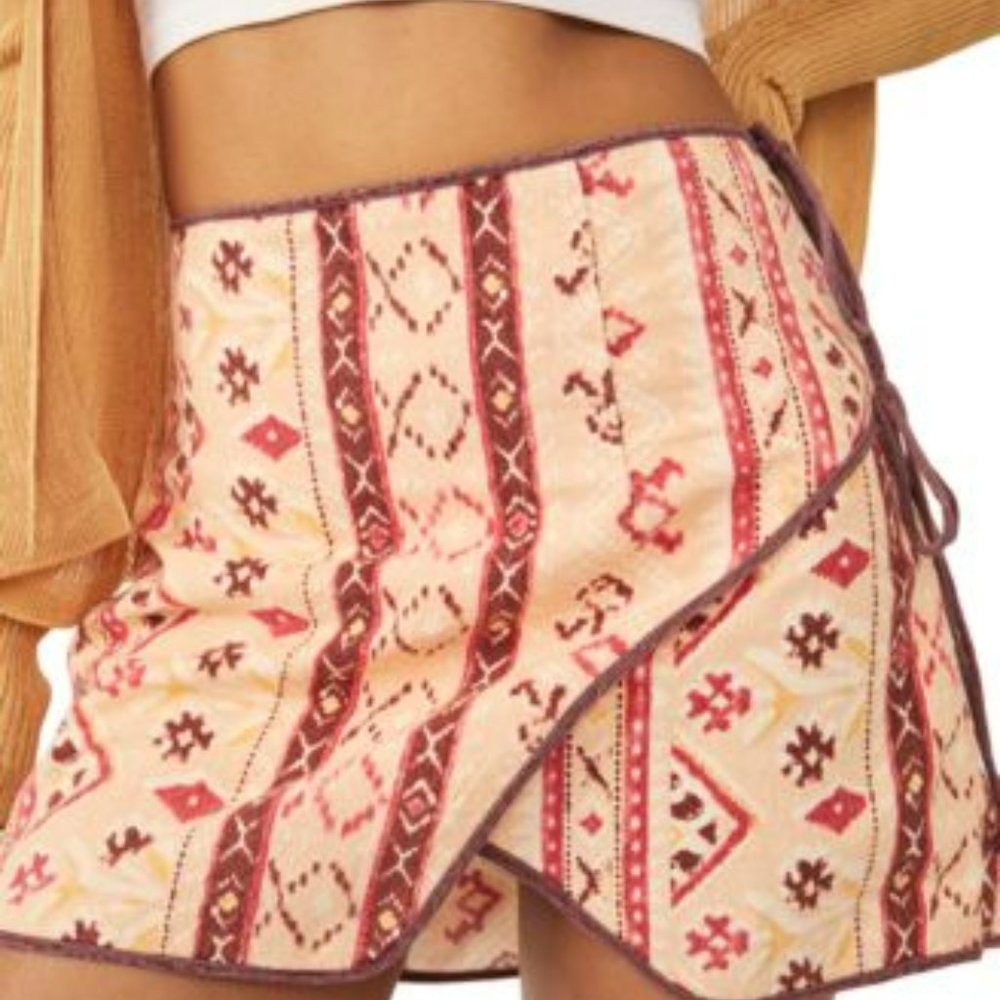 NWT, Free People Cleo Printed Wrap Skirt Multi Combo, Size 4